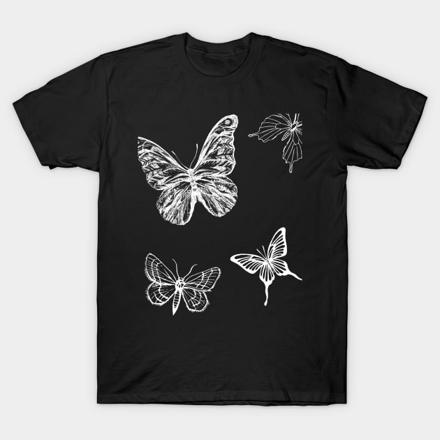 Black and White Vintage Butterfly Pattern T-Shirt by EACreaTeeve